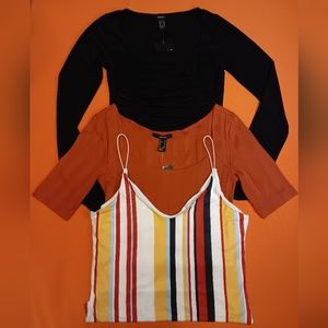 Lot of Bodysuits - L/S Sleeve Black, S/S Spice Orange & Striped Tank-Size MEDIUM